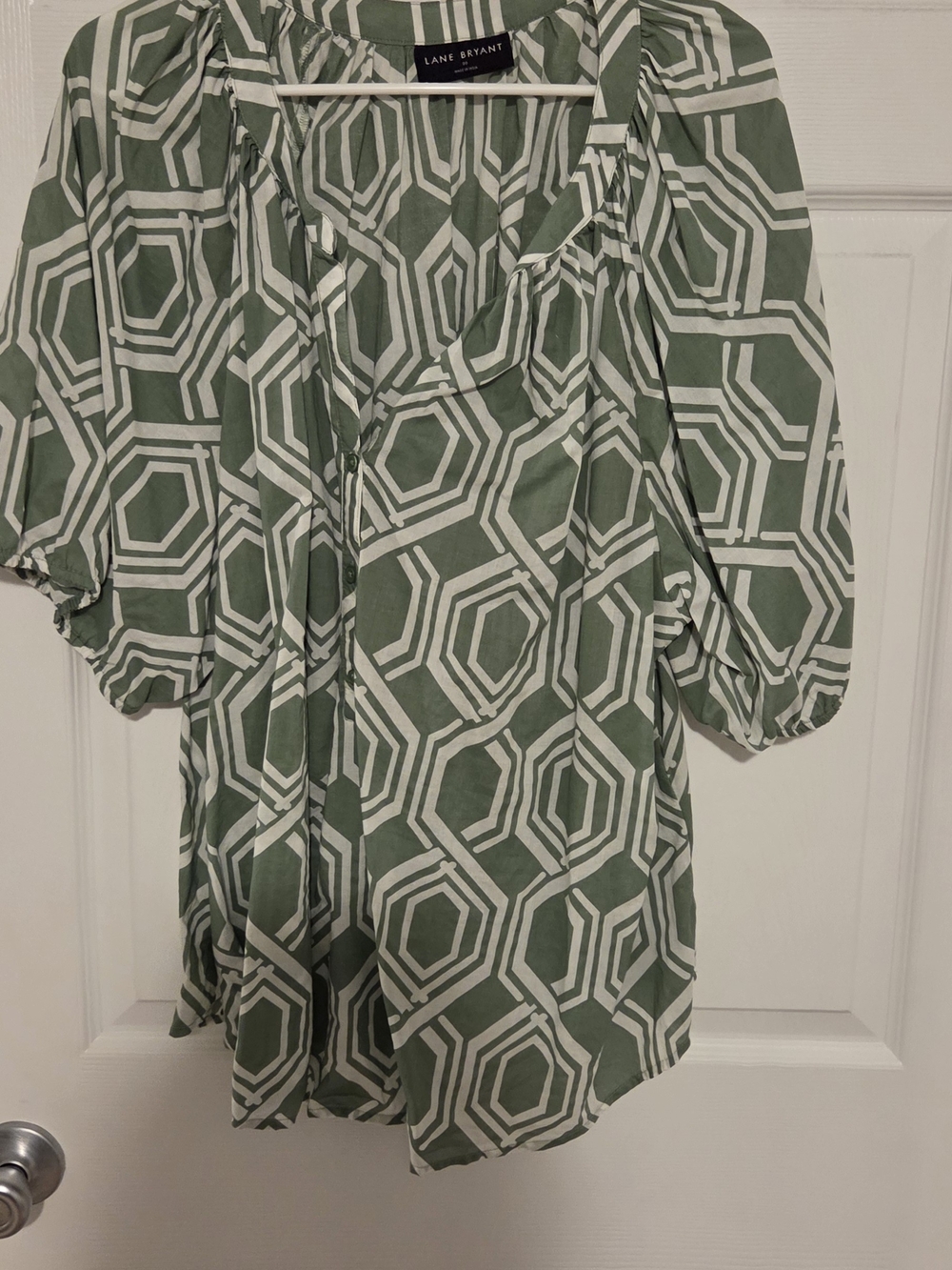 Lane Bryant Sage Green Geometric Peasant Top